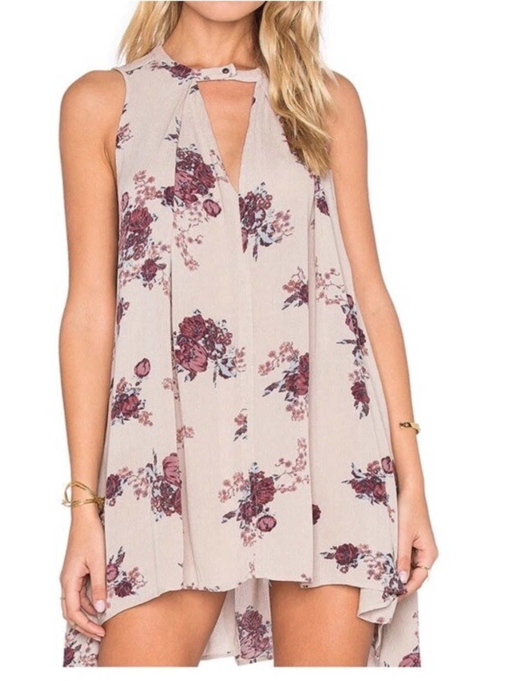 Free People Blush Floral High-Low Tank Tunic Dress size small
